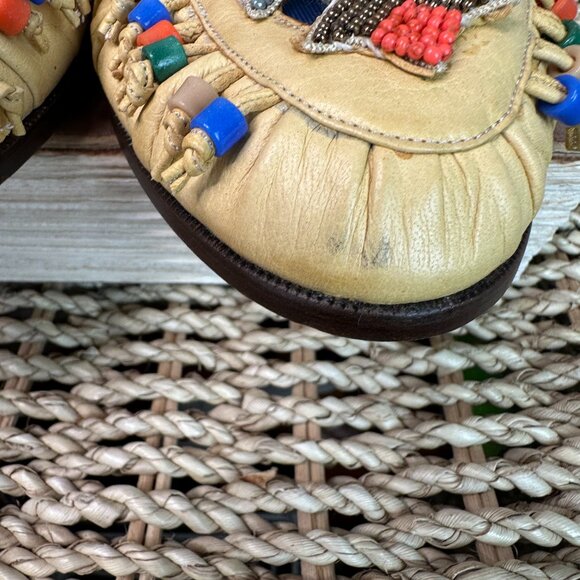 Susan Bennis Warren Edwards Vintage Handmade Leather Beaded Loafers Sz 8 NWOB - Picture 13 of 16
